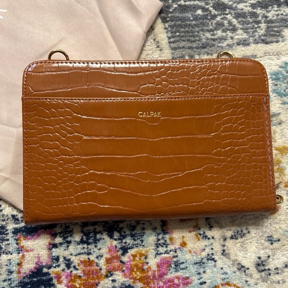 CALPAK Brown Faux Croc Travel Wallet - Picture 2 of 7